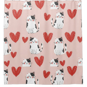 Rideaux De Douche Motif joli chat rose kawaii & coeurs (2)
