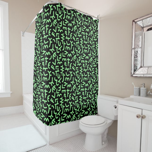 Rideaux De Douche Motif Kuba Style 121019 - Mint vert sur noir (En situation)