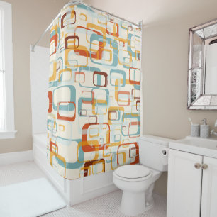 Rideaux De Douche Motif les années 70 Rétro Dans Les Tons Bleu Orang
