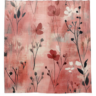 Rideaux De Douche Motif lin floral blush rustique (9)