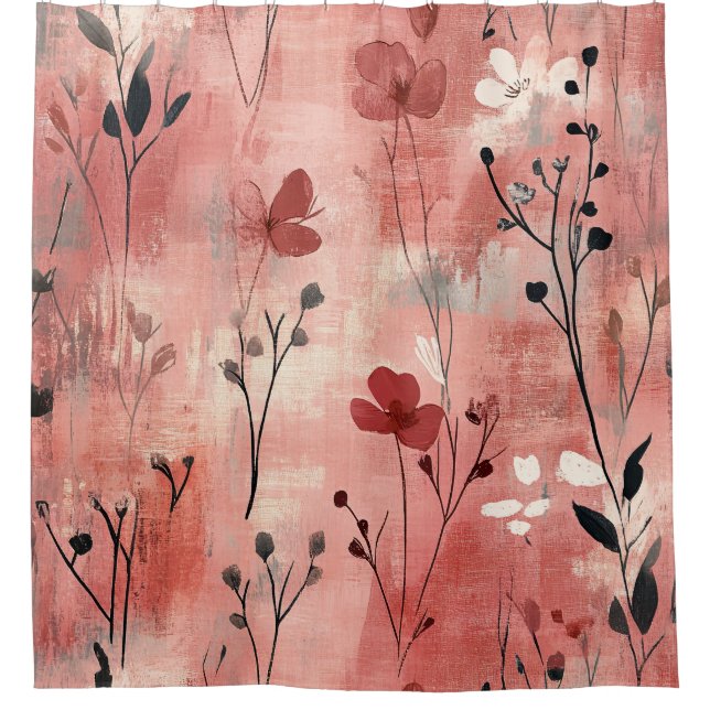 Rideaux De Douche Motif lin floral blush rustique (9) (Devant)