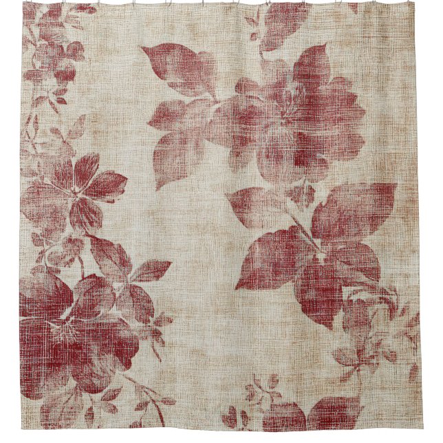 Rideaux De Douche Motif Lin Floral Rosé Rustique (1) (Devant)