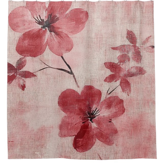 Rideaux De Douche Motif Lin Floral Rosé Rustique (5) (Devant)