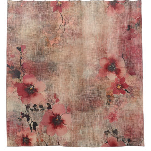 Rideaux De Douche Motif Lin Floral Rosé Rustique (6)