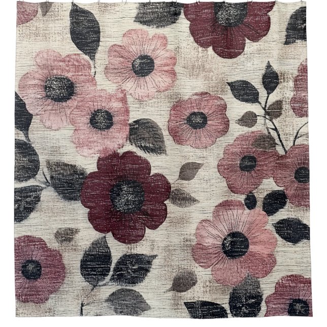 Rideaux De Douche Motif lin floral rose rustique (7) (Devant)