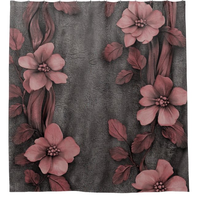 Rideaux De Douche Motif Lin Floral Rosé Rustique (8) (Devant)