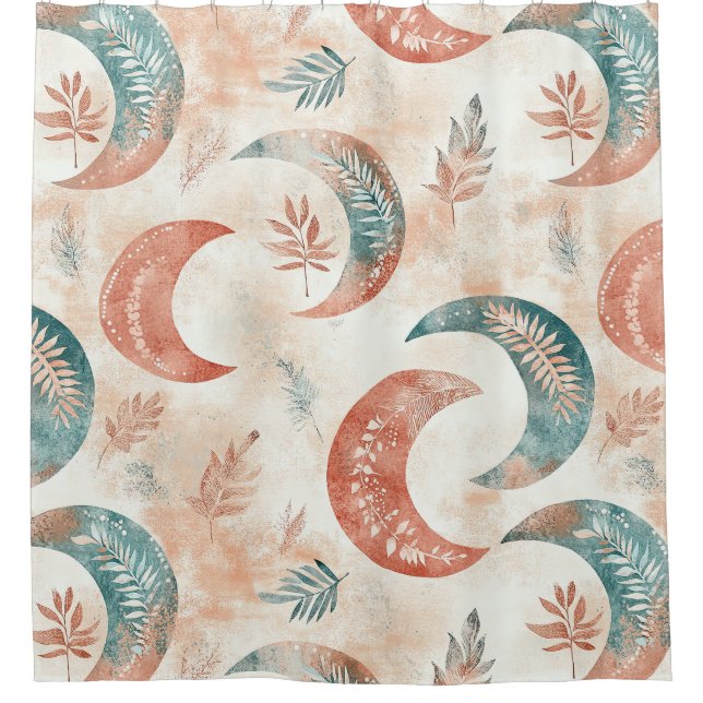 Rideaux De Douche Motif lunaire floral céleste Boho (2) (Devant)