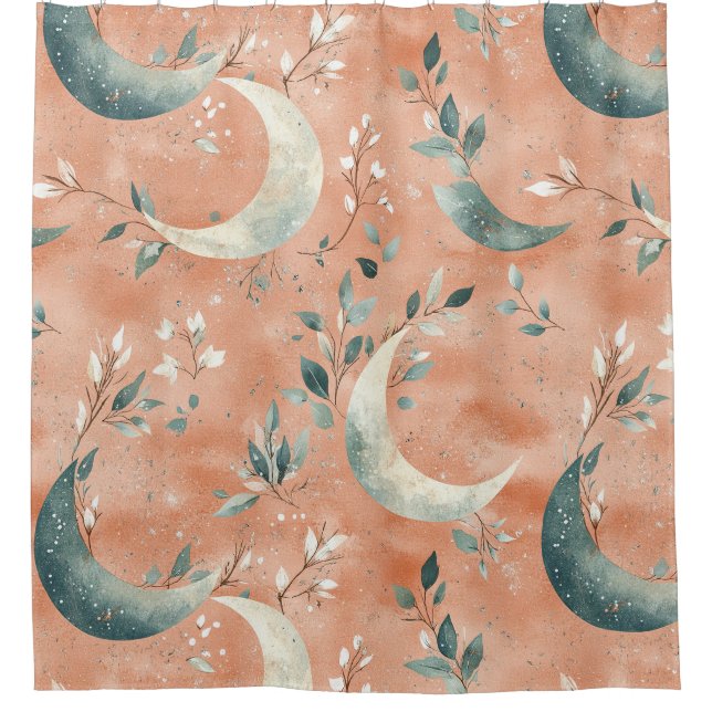 Rideaux De Douche Motif lunaire floral céleste Boho (5) (Devant)