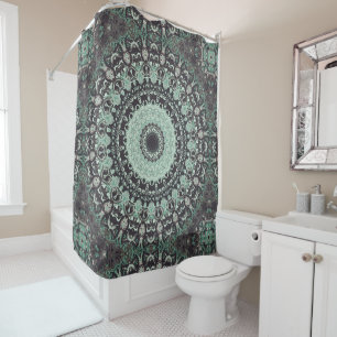 Rideaux De Douche Motif Mandala Vert Menthe et Charbon