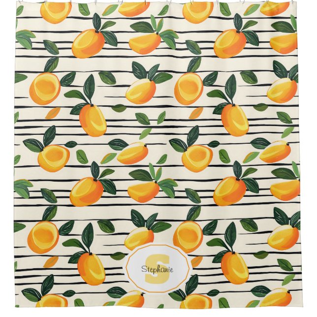 Rideaux De Douche Motif Mango Aquarelle avec Feuilles verts (Devant)