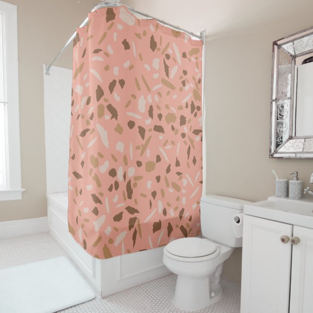 Rideaux De Douche Motif marbre terrazzo beige pêche marron (En situation)
