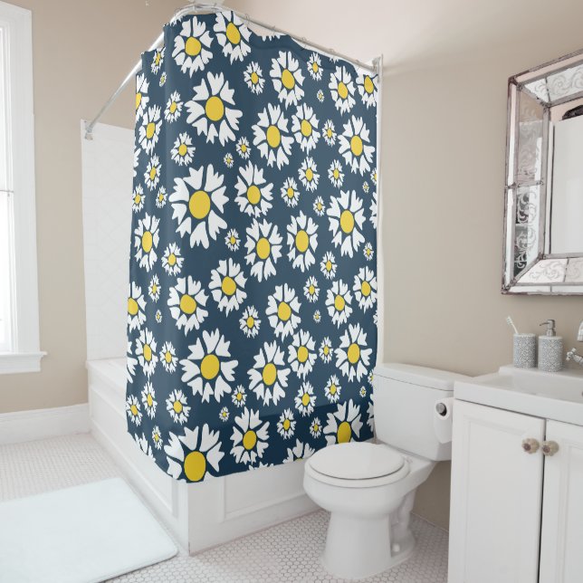 Rideaux De Douche Motif marguerrier, motif floral, marguerites blanc (En situation)