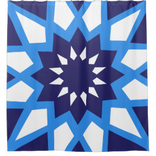 Rideaux De Douche Motif Marocain Bleu Et Blanc