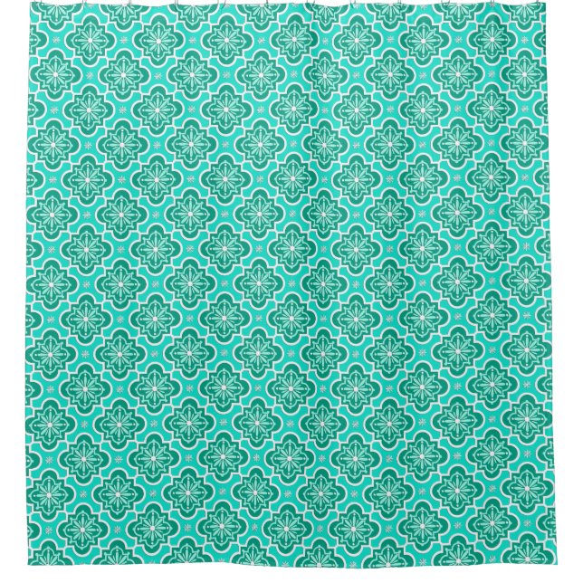 Rideaux De Douche Motif marocain en tuiles - Turquoise et Aqua (Devant)
