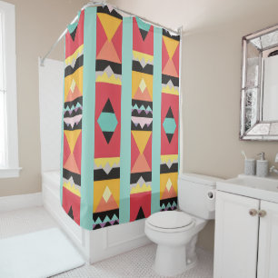 Rideaux De Douche motif mélange de rayures et de triangles colorés