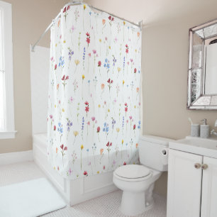 Rideaux De Douche Motif minimaliste de fleurs sauvages à l'aquarelle
