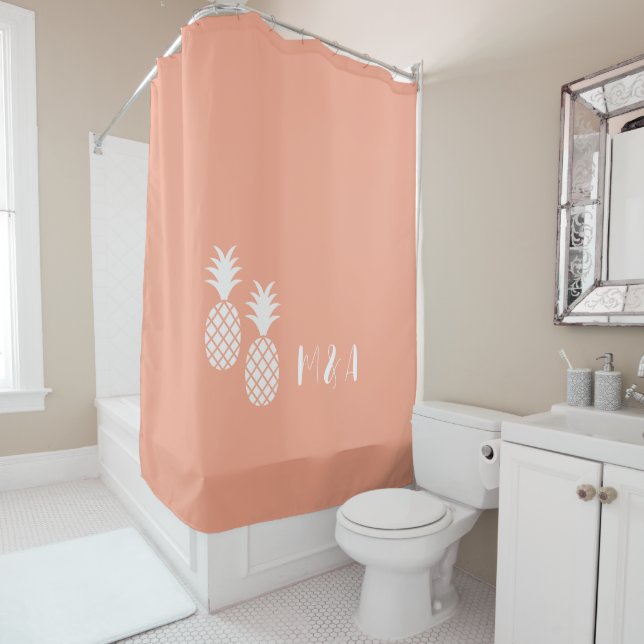 Rideaux De Douche Motif moderne de l'ananas exotique rose blanc (En situation)