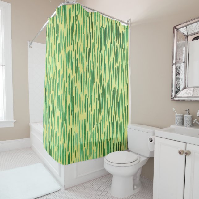 Rideaux De Douche Motif moderne en bambou Tiki Vibe Vert (En situation)