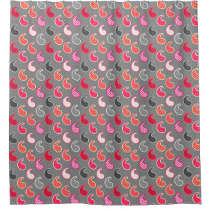 Rideaux De Douche Motif moderne Paisley, Coral, rose sur gris / gris