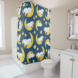 Rideaux De Douche Motif mouton, Mouton couché, Lune, Étoiles