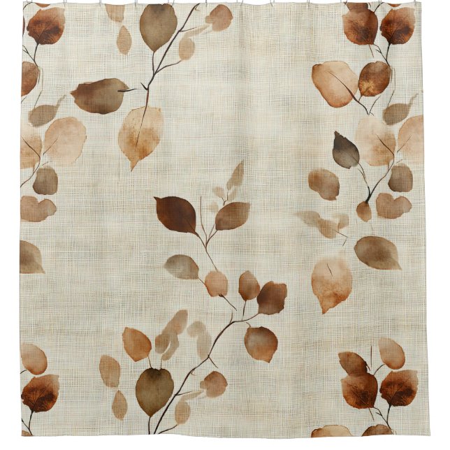 Rideaux De Douche Motif Nature Feuillus et Branches Rustique Terreux (Devant)