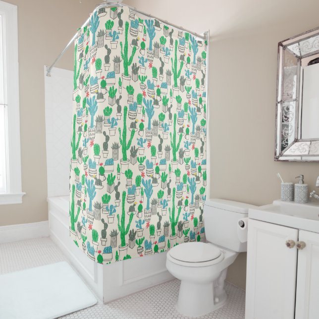 Rideaux De Douche Motif naturel des cactus floraux (En situation)