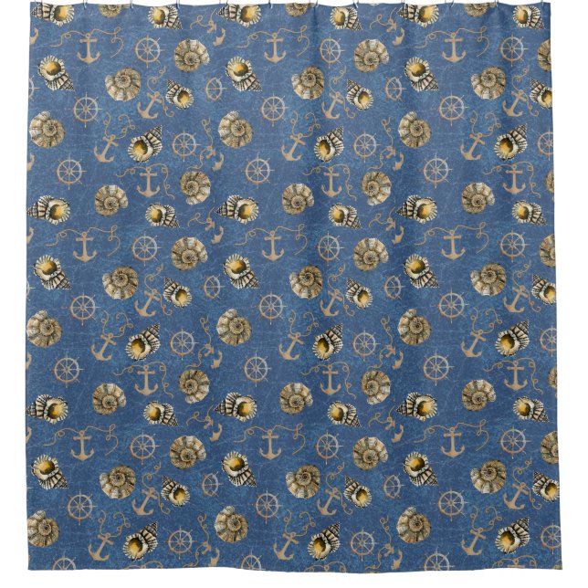 Rideaux De Douche motif nautique bleu (Devant)