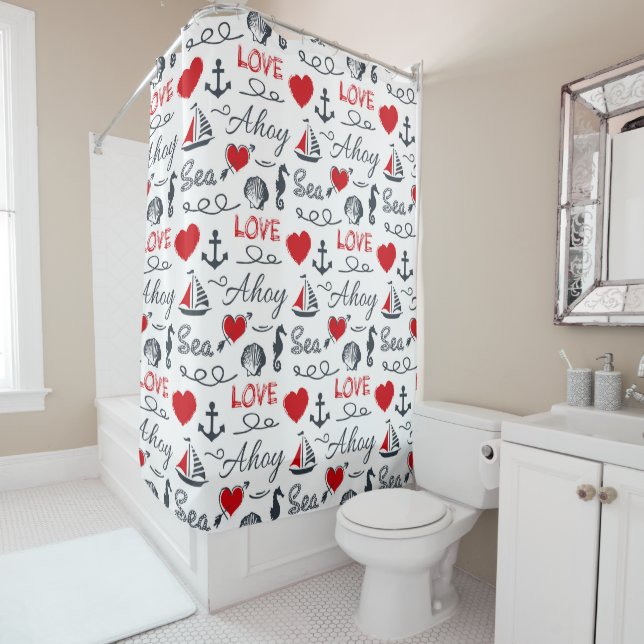 Rideaux De Douche Motif nautique sans voile (En situation)