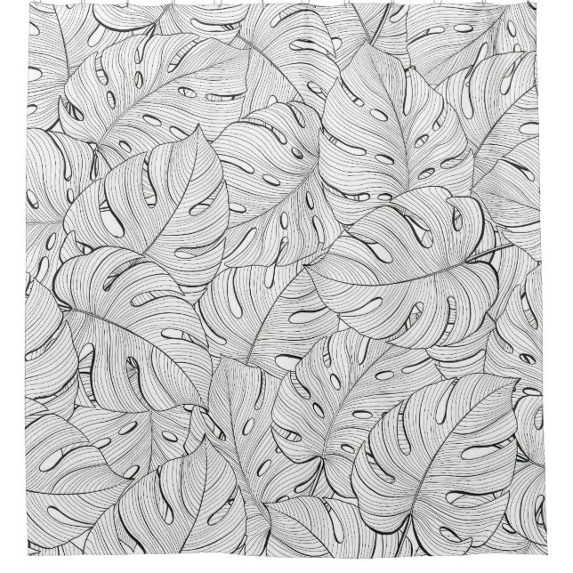 Rideaux De Douche Motif noir blanc Feuille Monstera (Devant)