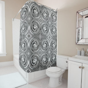 Rideaux De Douche Motif noir de remous d'abrégé sur blanc gris
