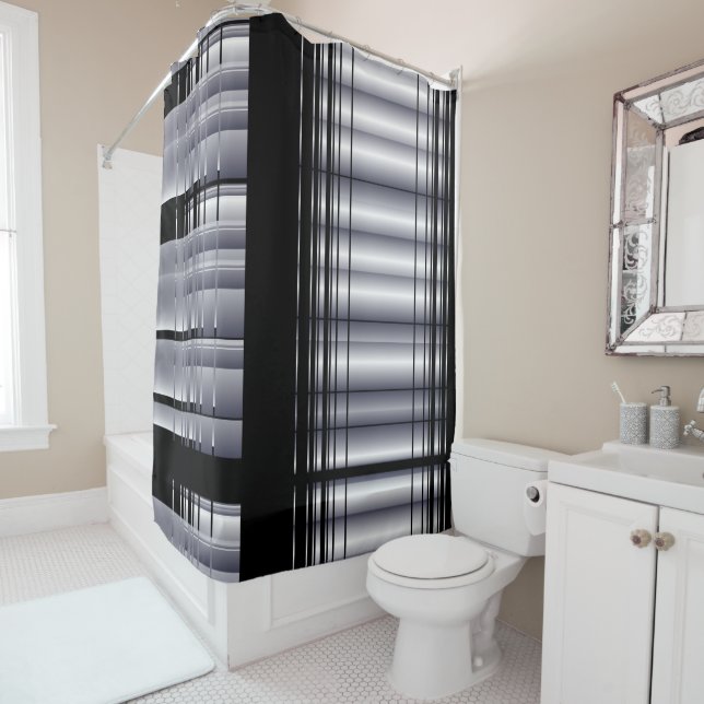 Rideaux De Douche Motif noir et bleu (En situation)