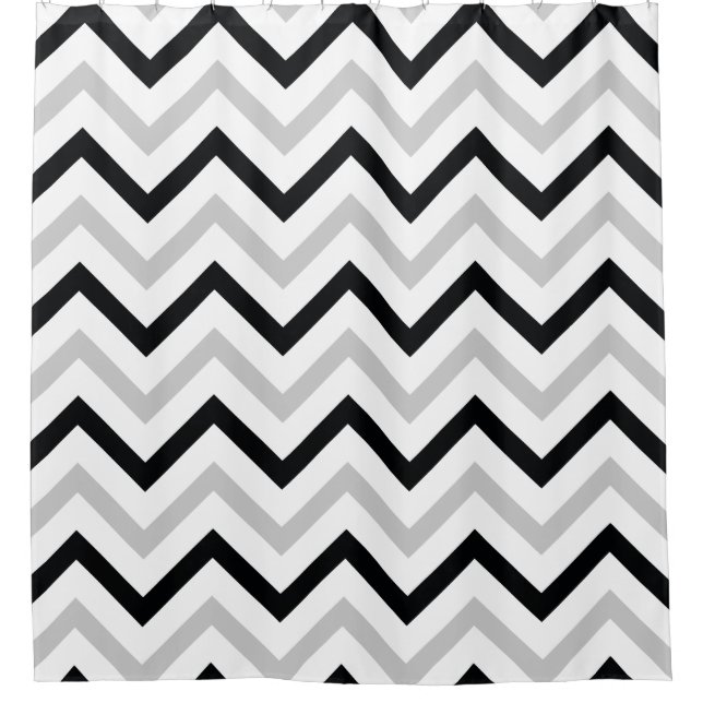 Rideaux De Douche Motif noir, gris et blanc chic de Chevron (Devant)