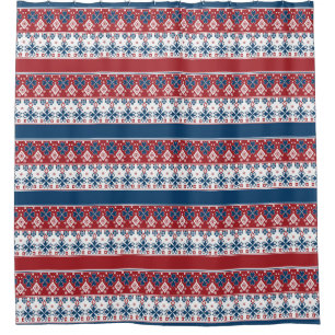 Rideaux De Douche Motif norvégien rayé bleu rouge