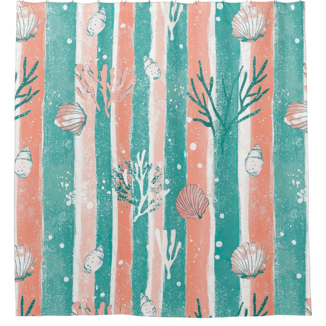 Rideaux De Douche Motif Océan Corail Tropical (Devant)