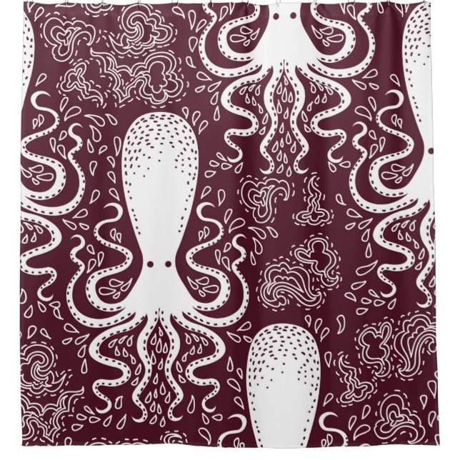 Rideaux De Douche motif Octopus vintage. (Devant)