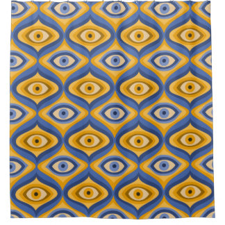 Rideaux De Douche Motif oculaire psychédélique indigo bleu jaune