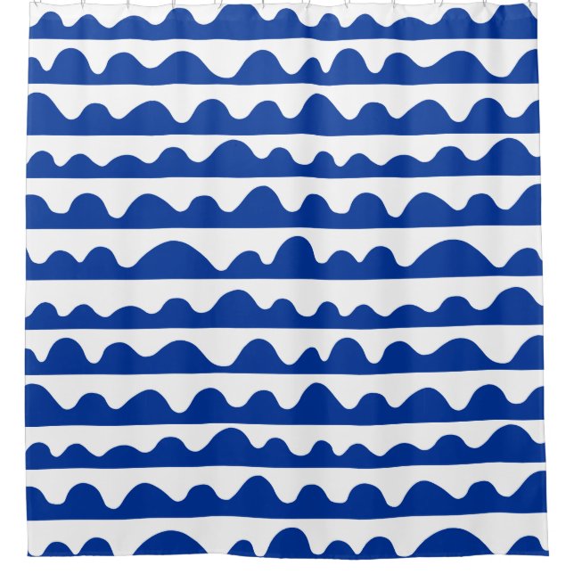Rideaux De Douche Motif Ondulé 020815 - Bleu Nuit et Blanc (Devant)
