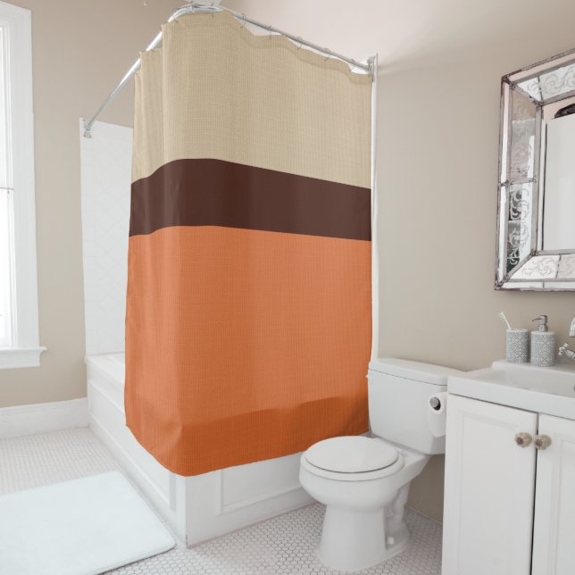 Rideaux De Douche Motif  Orange Brown ivoire (En situation)