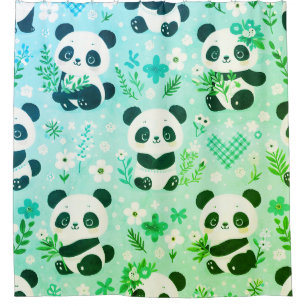 Rideaux De Douche Motif Ours Panda Imprimé Vert