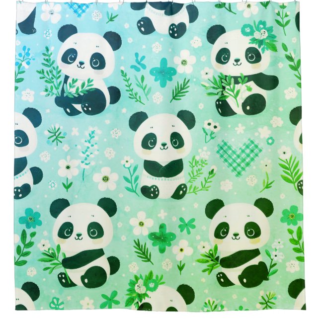 Rideaux De Douche Motif Ours Panda Imprimé Vert (Devant)