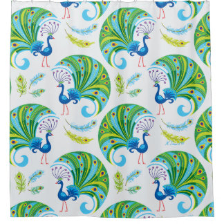 Rideaux De Douche Motif Paon et Plumes