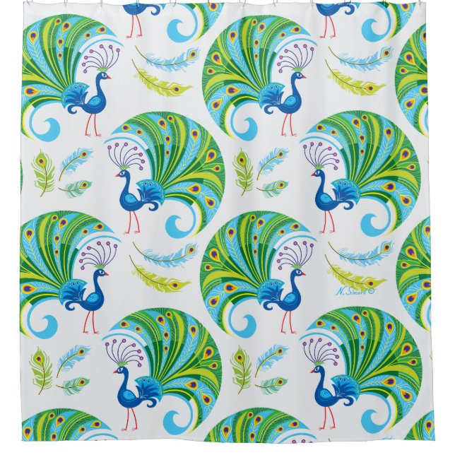 Rideaux De Douche Motif Paon et Plumes (Devant)
