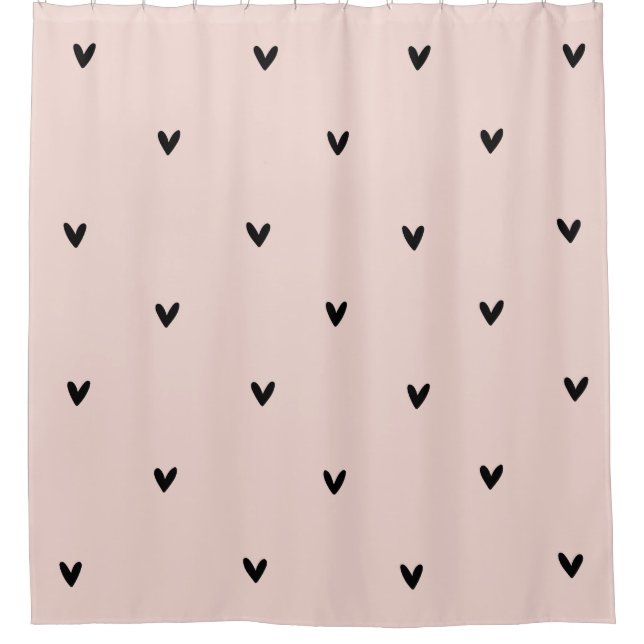 Rideaux De Douche Motif Pastel Moderne Rose et Coeurs Noirs (Devant)