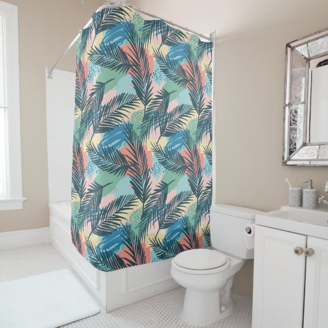 Rideaux De Douche Motif Pastel Tropical Leaf (En situation)