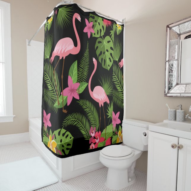 Rideaux De Douche Motif Peacock rose avec Fleur (En situation)