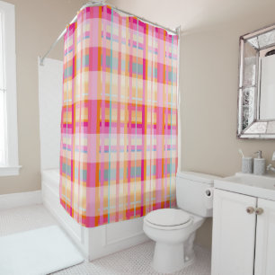 Rideaux De Douche Motif Plaid Vintage Rétro En Pastels
