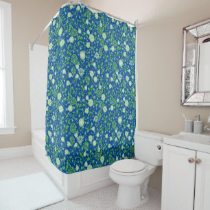 Rideaux De Douche Motif plante vert rétro .b Bleu BG