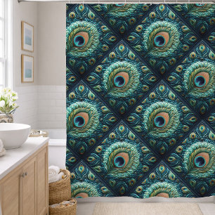 Rideaux De Douche Motif plumé de paon bleu piqué