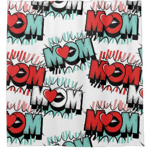 Rideaux De Douche Motif Pop Art MOM Love en Blanc