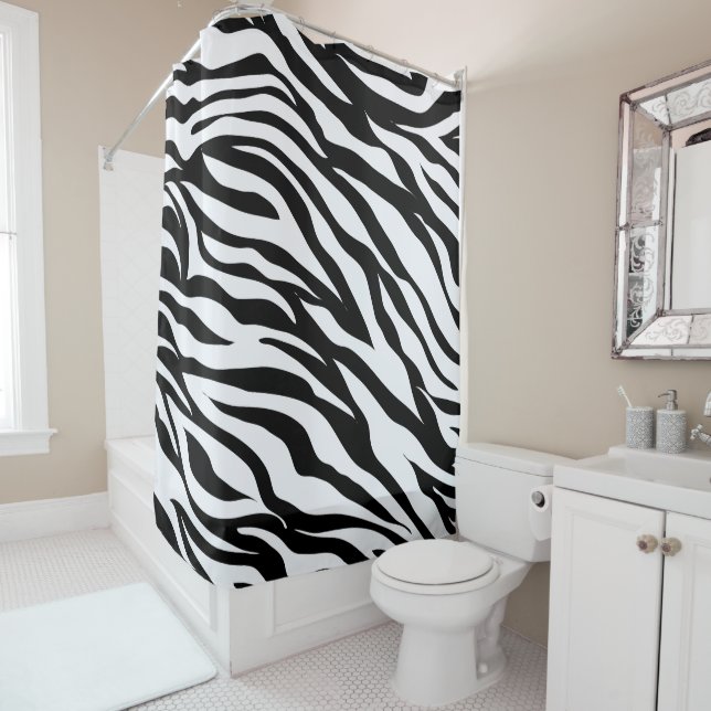 Rideaux De Douche Motif Poster de animal noir et blanc Zebra (En situation)